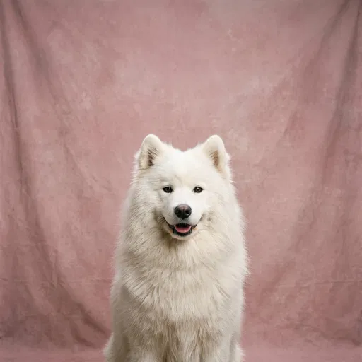 White Samoyed Portrait on Dusty Rose Backdrop