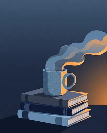 Steaming Mug on Stack of Books