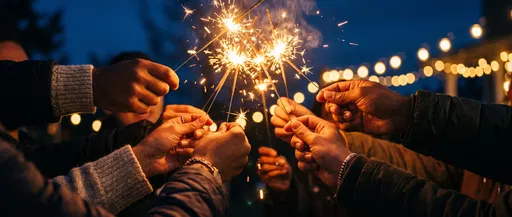Hands Holding Lit Sparklers at Night