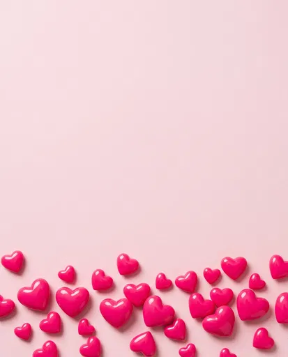 Glossy Hot Pink Hearts on Pink Background