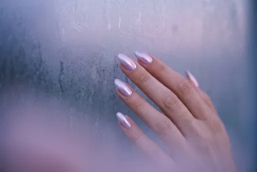 Iridescent Lilac Almond Nails on Glass