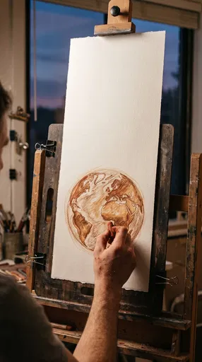 Artist Sketching Planet Earth on Easel