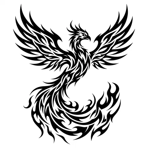 Tribal Blackwork Phoenix Tattoo Illustration