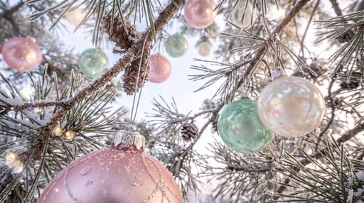 Pastel Christmas Baubles on Frosted Pine
