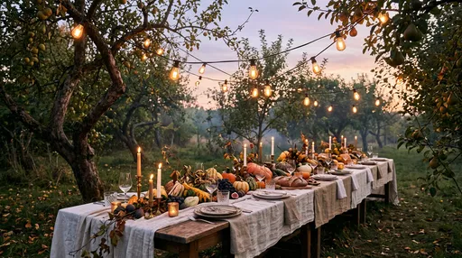 Autumn Orchard Harvest Dinner Table at Dusk