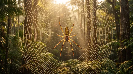 Golden Orb Weaver Spider in Sunlit Web