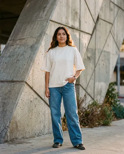 Woman in Blank Tee by Concrete