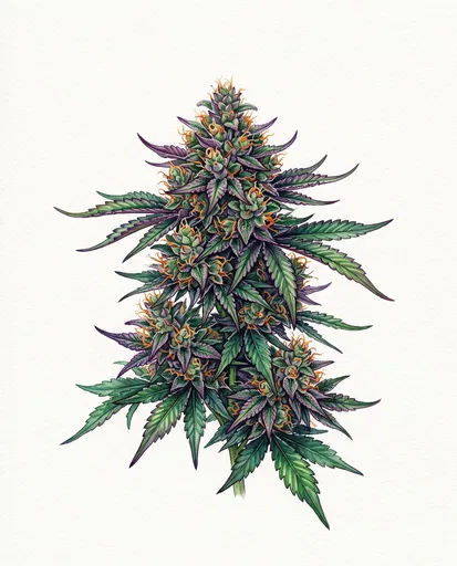 Botanical Watercolor Cannabis Indica Flower Branch