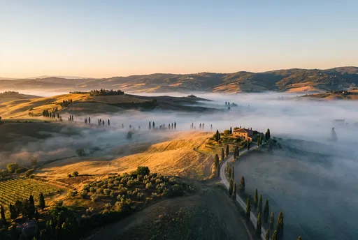 Misty Tuscan Hills at Sunrise
