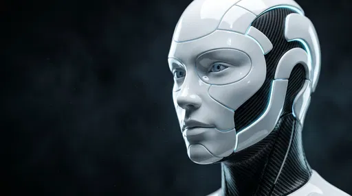 Futuristic White Porcelain Android Head Portrait