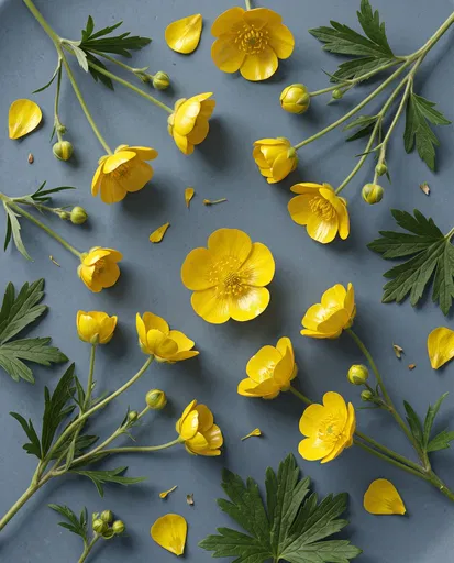 Yellow Buttercup Flowers Flat Lay