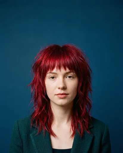 Portrait of Woman With Red Shag Haircut
