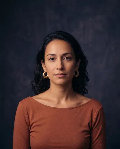 Studio Portrait of Woman in Terracotta Top