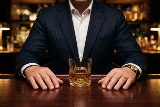 Man in Pinstripe Suit at Cocktail Bar