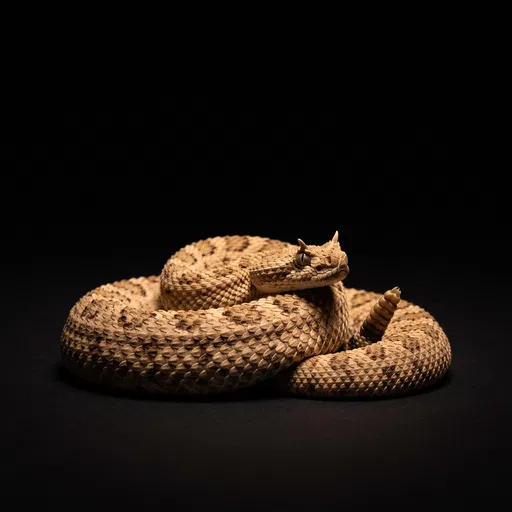 Coiled Sidewinder Rattlesnake on Black Background