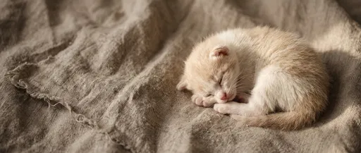 Sleeping Newborn Cream Kitten on Linen