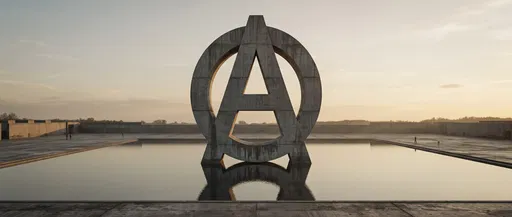 Brutalist Concrete Anarchy Symbol in Pool