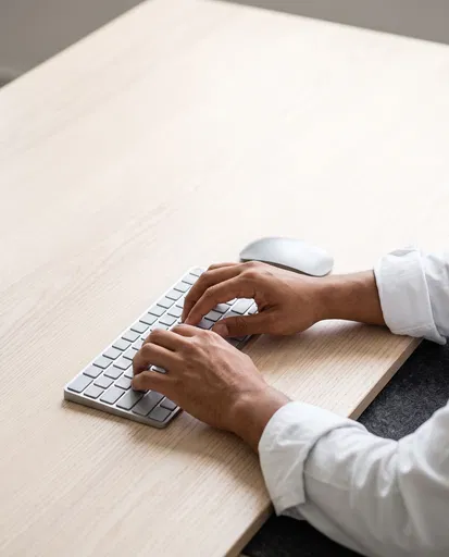 Hands Typing on Minimalist Aluminum Keyboard