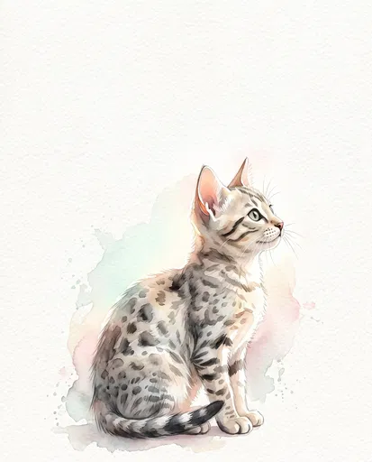 Watercolor Illustration of Spotted Kitten in Profile