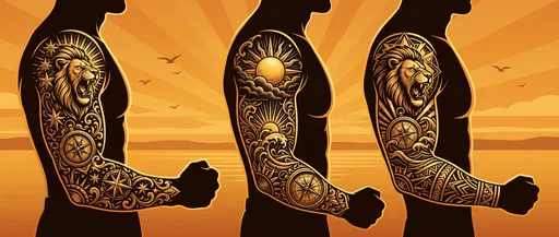 Three Male Silhouettes With Golden Tattoo Sleeves