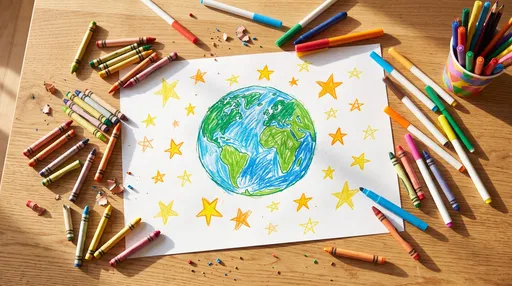 Child's Crayon Drawing of Planet Earth
