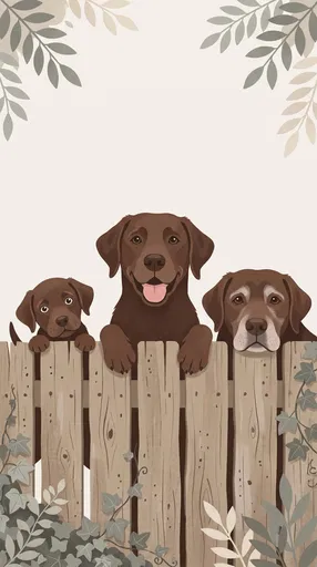 Three Chocolate Labradors Peering Over Fence