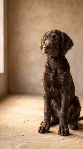 Chocolate Brown Puppy Sitting in Warm Light