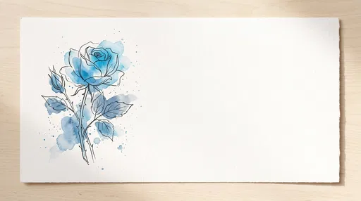 Blue Watercolor Rose Drawing on Paper