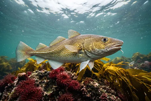 Atlantic Cod Swimming Over Reef