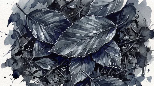 Indigo Ink Wash Fallen Beech Leaves