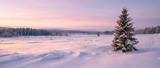 Lit Evergreen Tree in Snowy Meadow