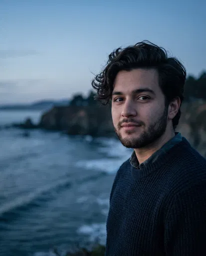 Young Man by Coast at Blue Hour