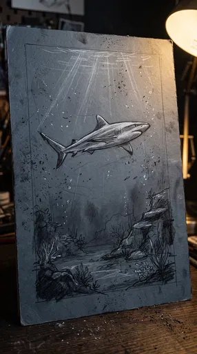 Charcoal Reef Shark Sketch on Desk