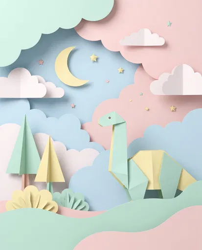 Pastel Origami Dinosaur Nursery Background