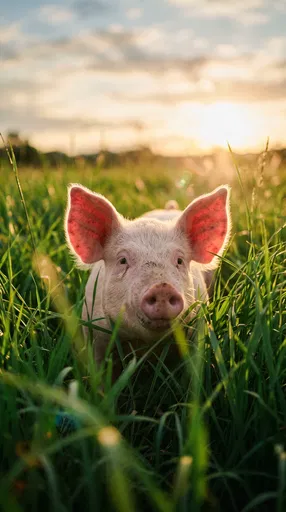 Piglet in Tall Grass at Sunset