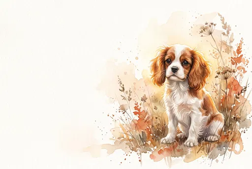 Watercolor Cavalier King Charles Spaniel Puppy