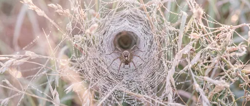 Spider in Dewy Funnel Web at Dawn