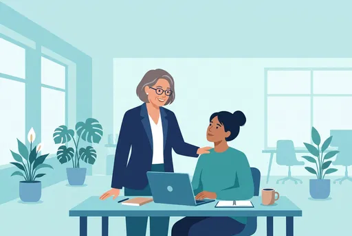 Mentor Supporting Colleague in Modern Office
