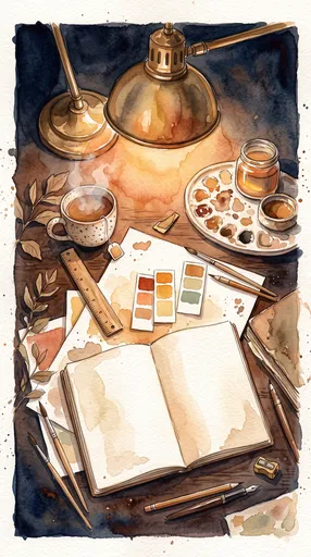 Watercolor Study Desk With Open Sketchbook