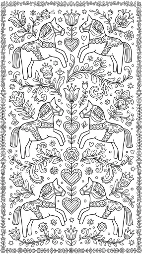 Scandinavian Folk Art Horse Coloring Page