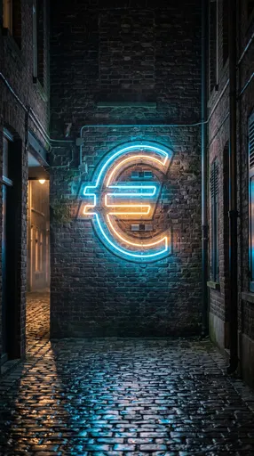 Glowing Neon Euro Symbol on Brick Wall