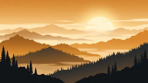 Amber Mountain Sunset Vector Landscape
