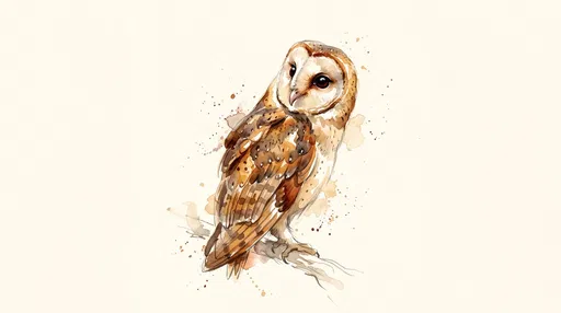Watercolor Barn Owl Perched on Branch