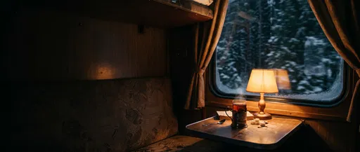 Cozy Night Train Compartment in Winter