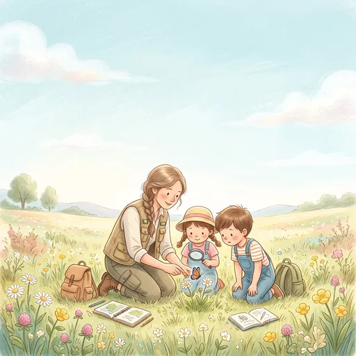 Nature Tutor and Children Examining Butterfly