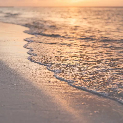 Golden Sunset Waves on Sandy Shoreline
