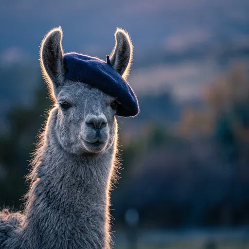 Gray Llama Wearing Navy Blue Beret