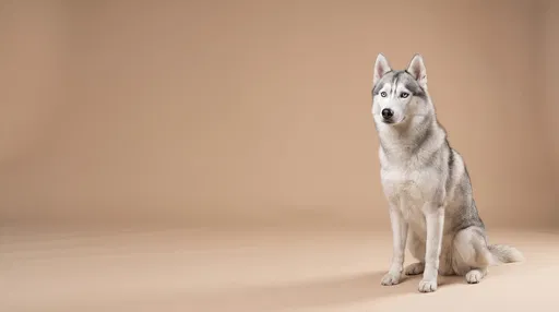 Siberian Husky Sitting on Beige Backdrop