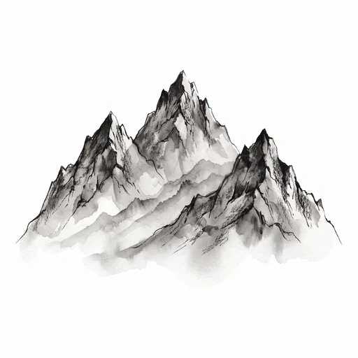 Monochrome Ink Wash Mountain Range Illustration