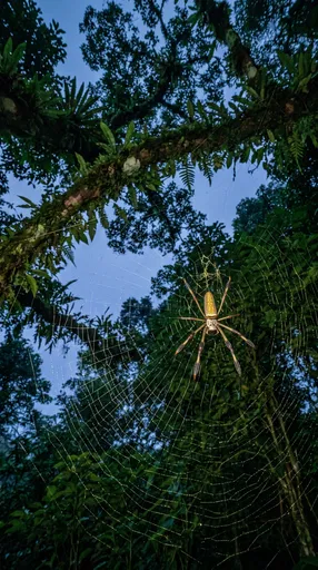 Golden Orb-Weaver Spider in Rainforest Canopy